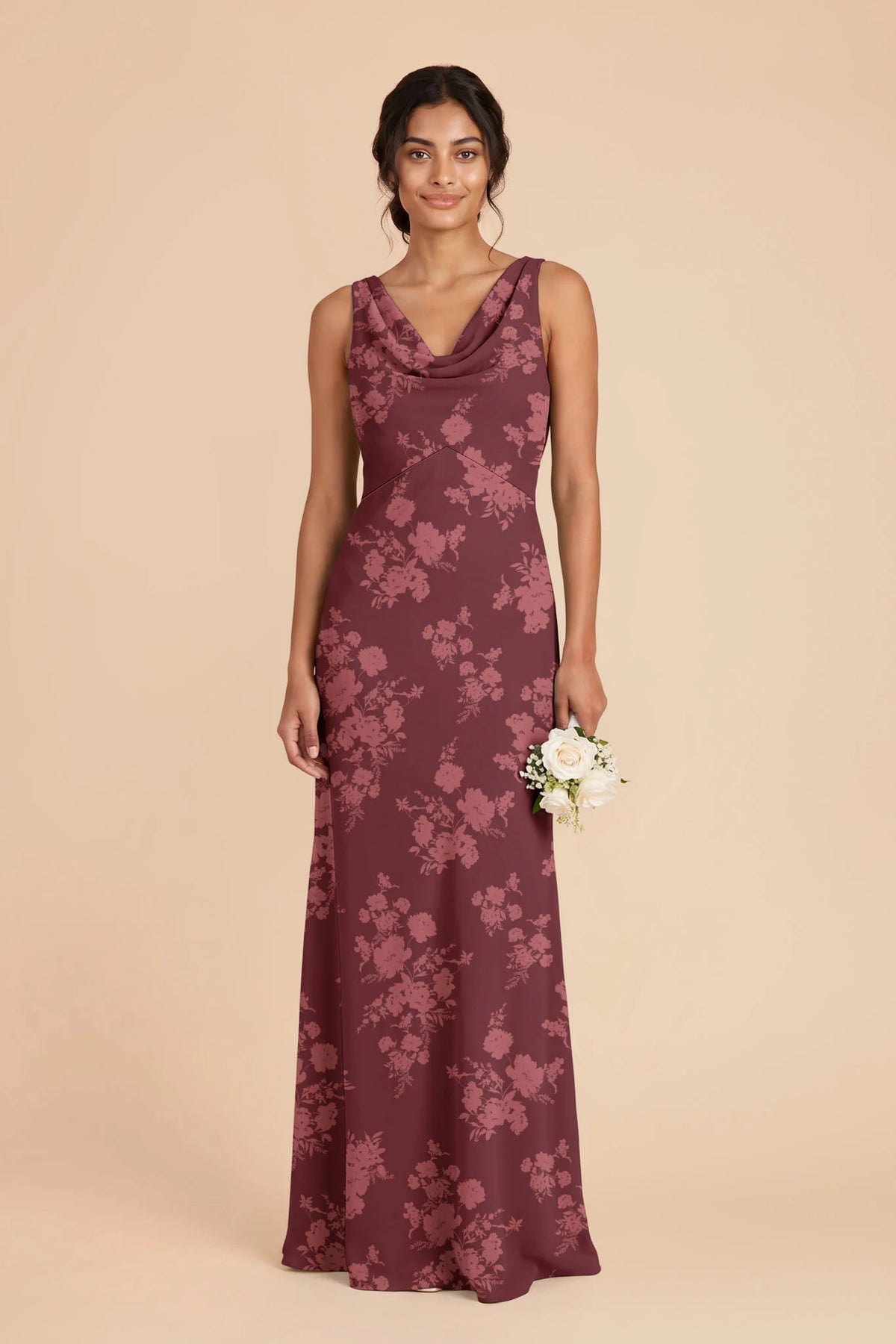 Odette Sangria Whimsical Blooms front view bridesmaid dress
