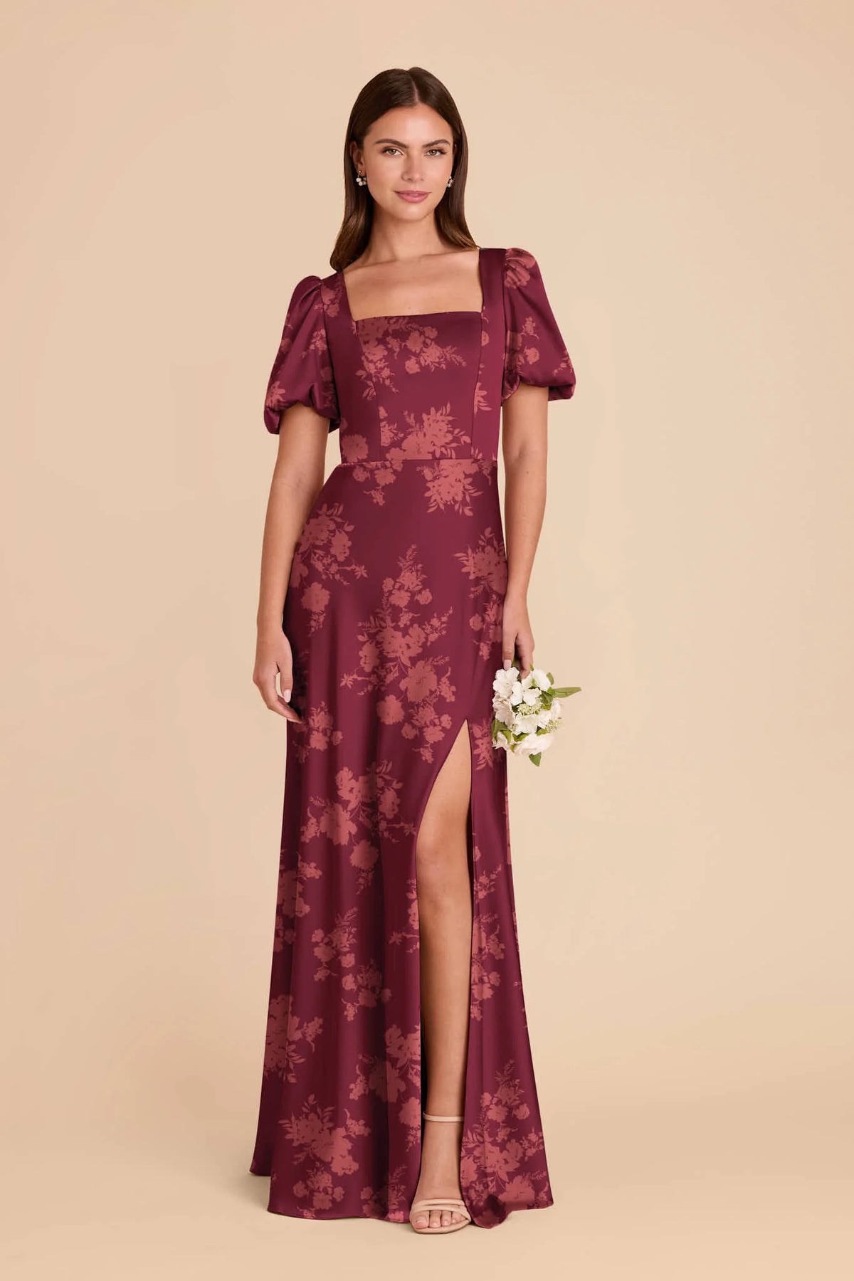 Selene Sangria Whimsical Blooms front view bridesmaid dress