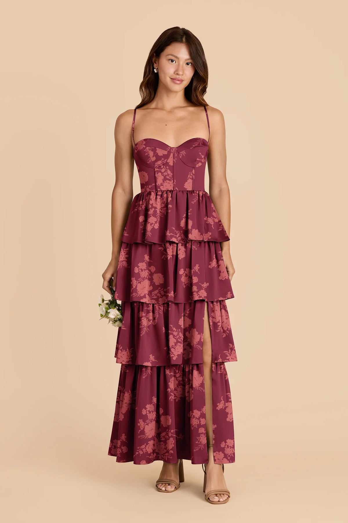 Calista Sangria Whimsical Blooms front view bridesmaid dress