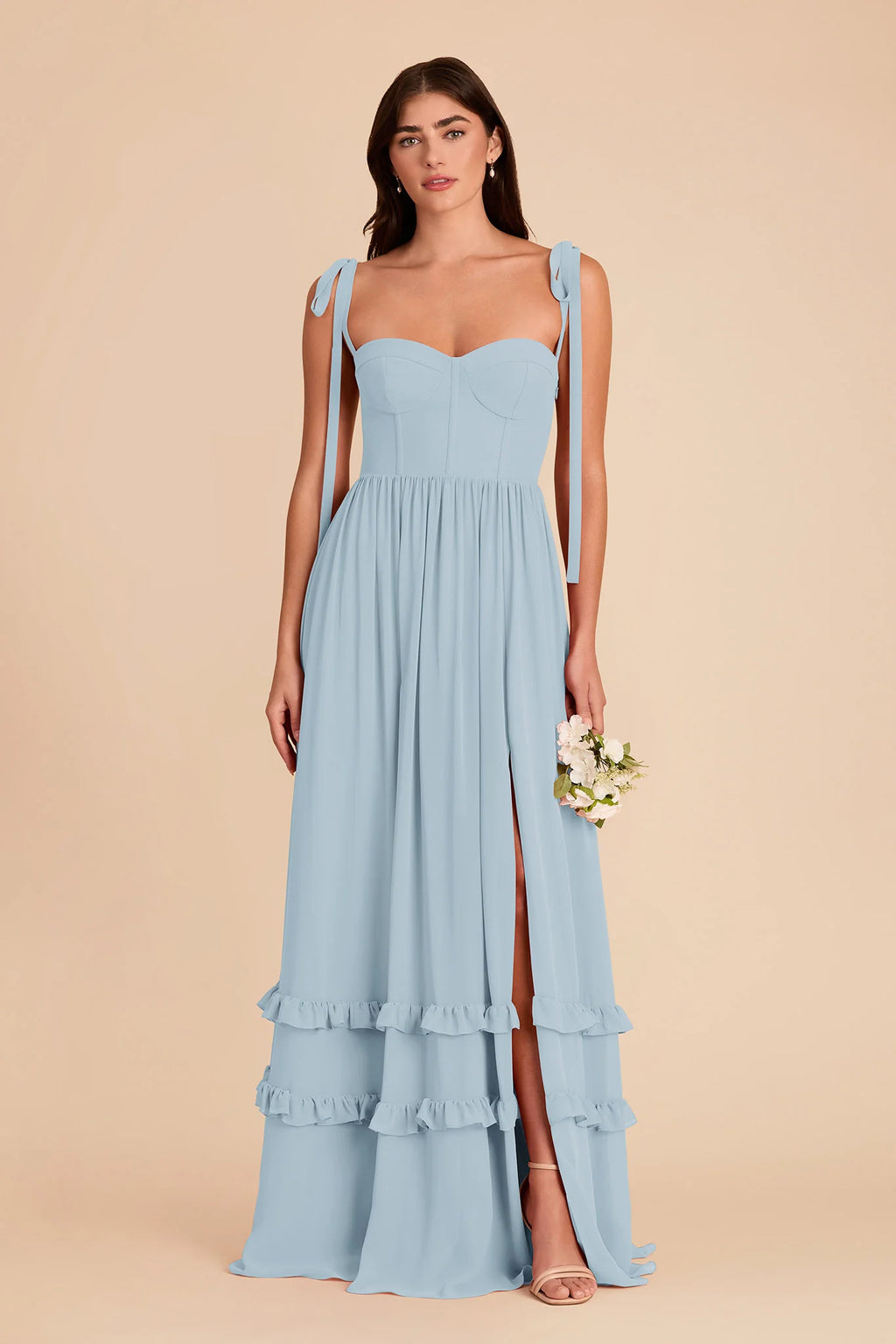Daphne Sky Blue front view bridesmaid dress