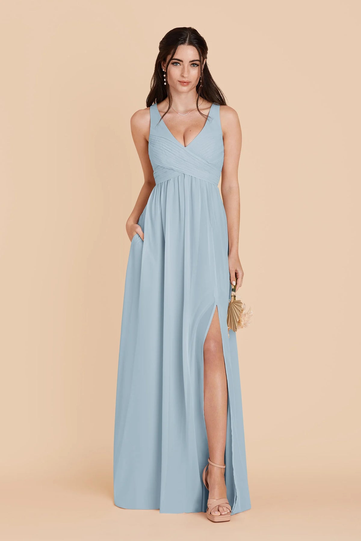 Annelise Sky Blue front view bridesmaid dress