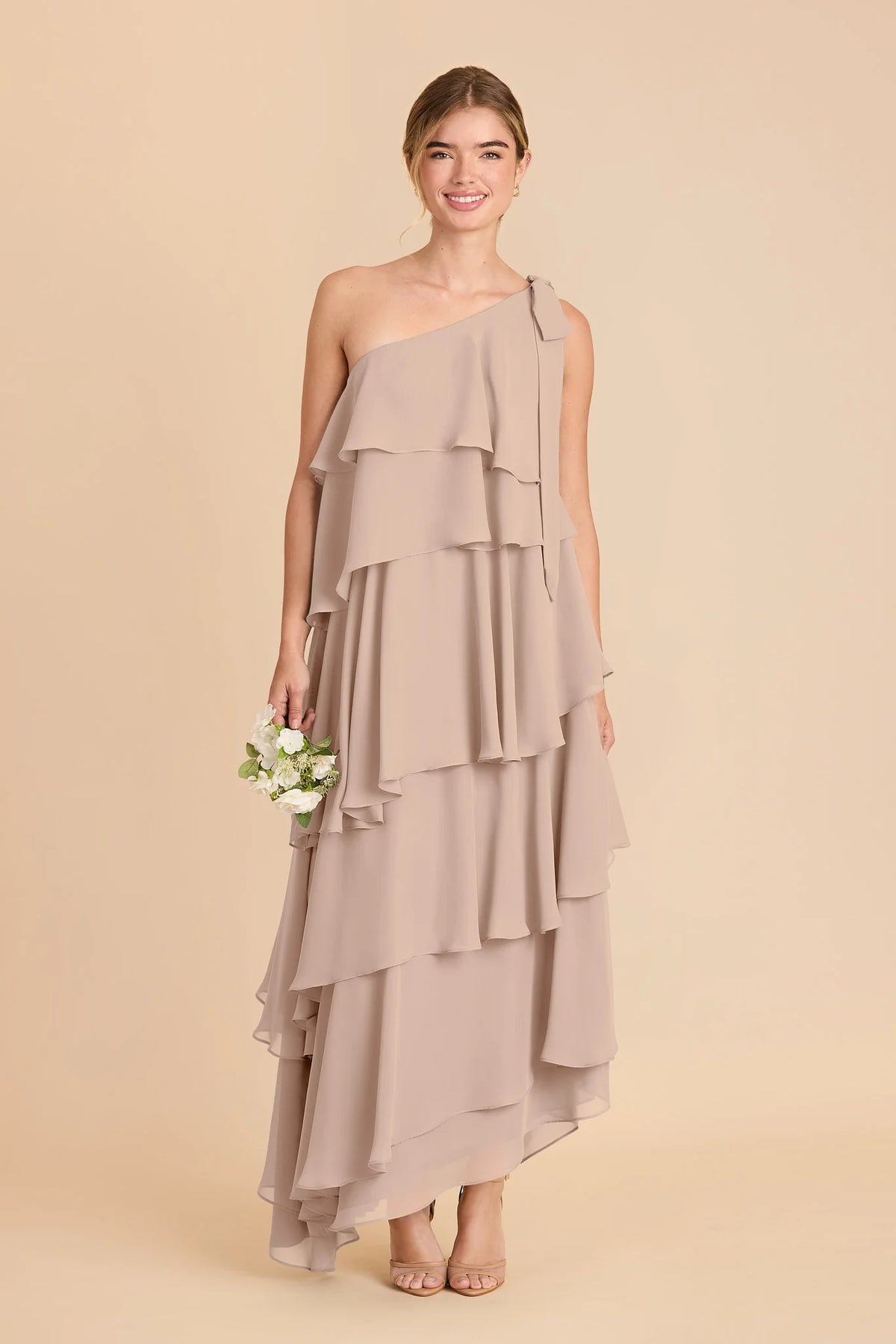 Marisol Taupe front view bridesmaid dress