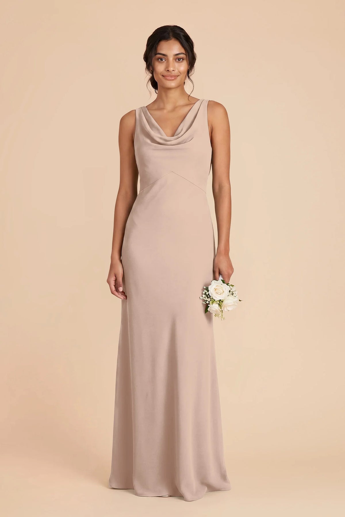 Odette Taupe front view bridesmaid dress