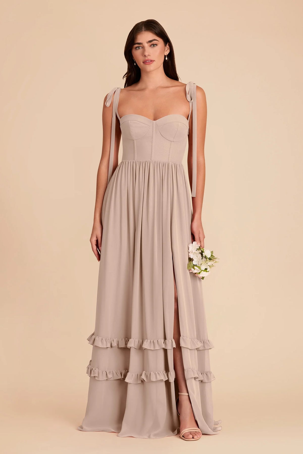 Daphne Taupe front view bridesmaid dress