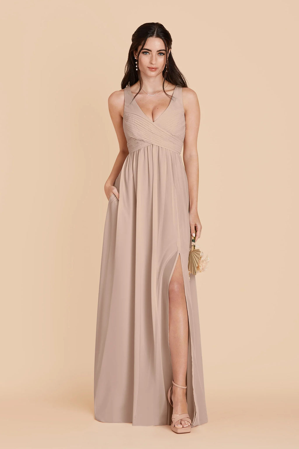 Annelise Taupe front view bridesmaid dress