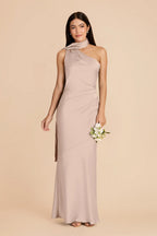 Ariadne Taupe front view bridesmaid dress