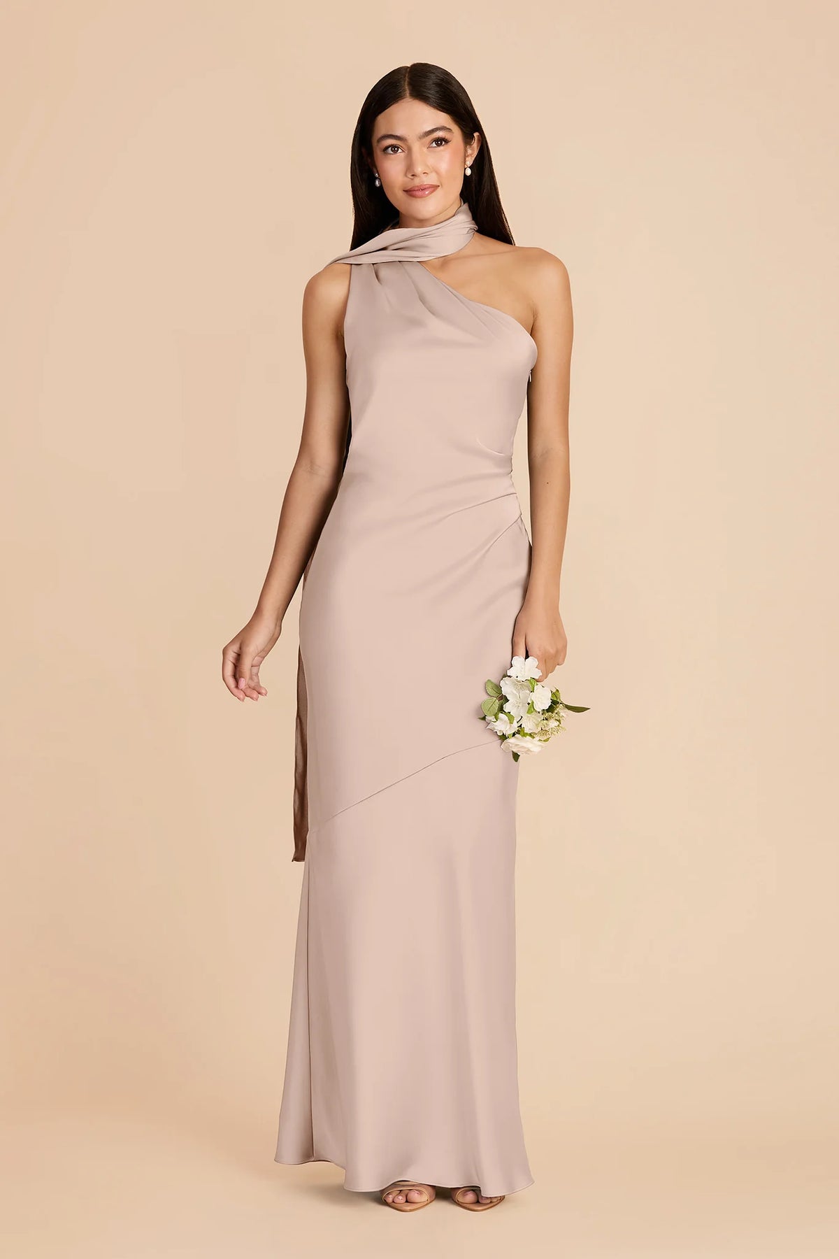 Ariadne Taupe front view bridesmaid dress