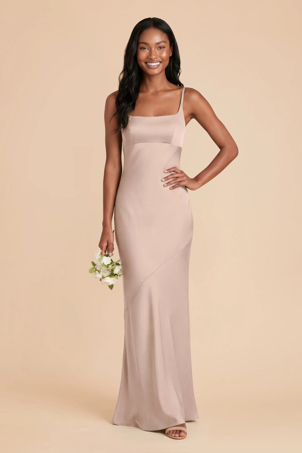 Noelle Taupe front view bridesmaid dress