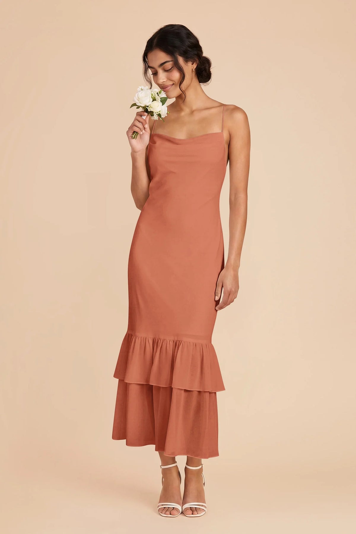 Liora Terracotta front view bridesmaid dress