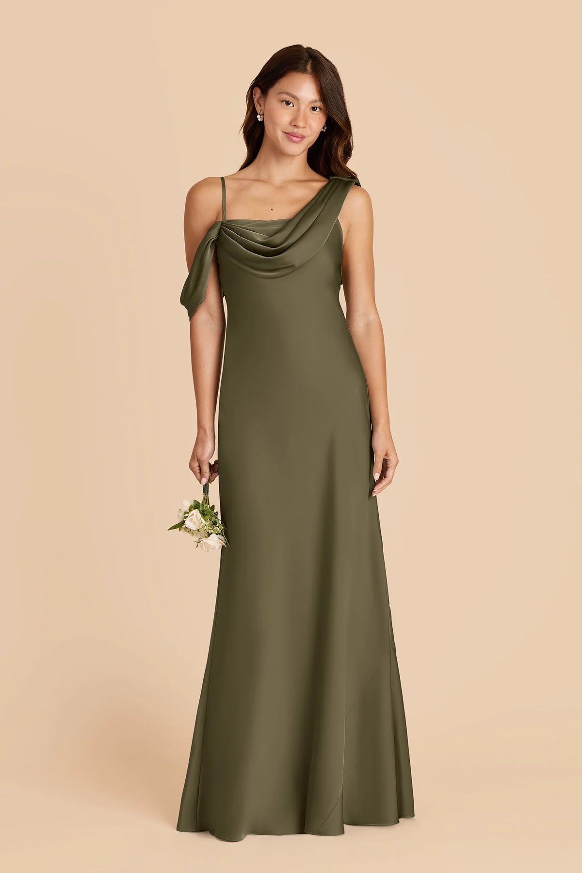 Thalia Thyme front view bridesmaid dress