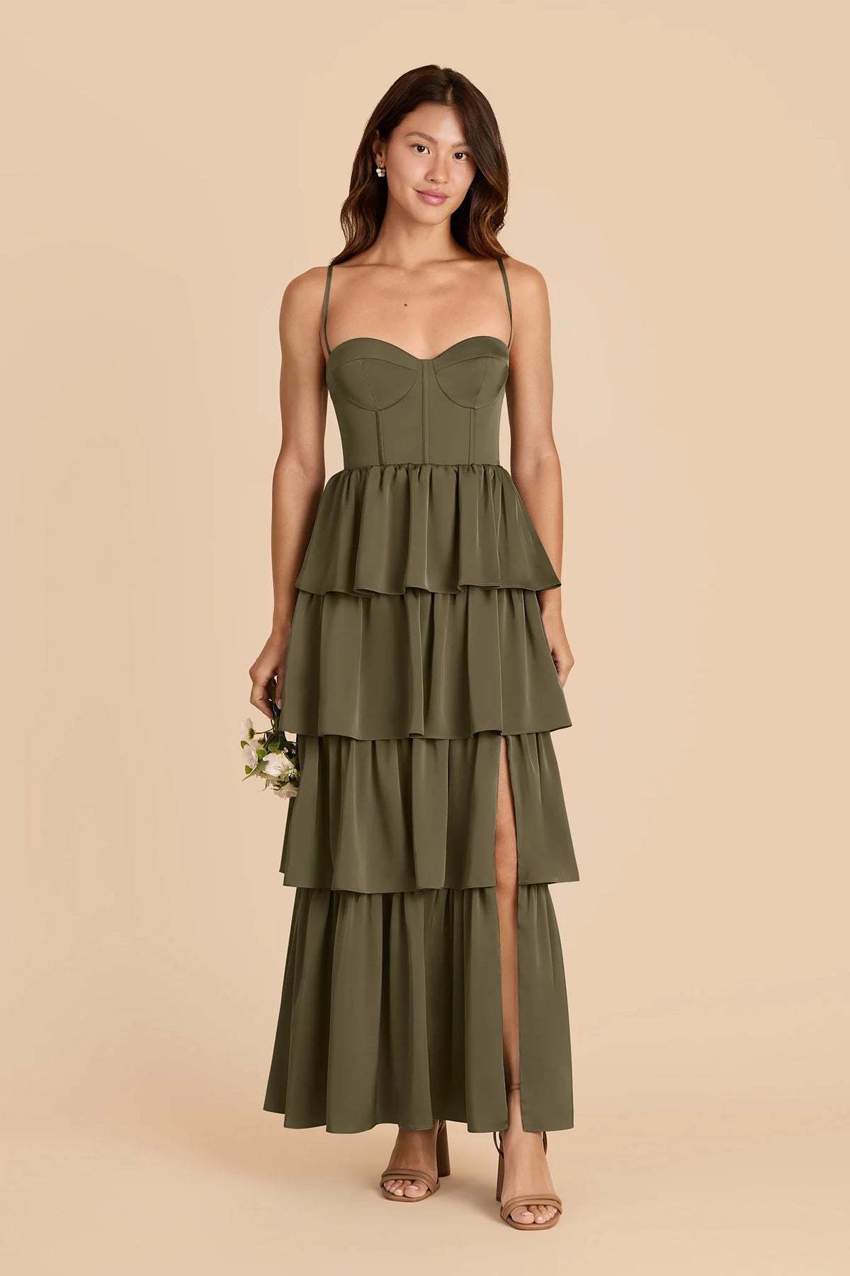 Calista Thyme front view bridesmaid dress