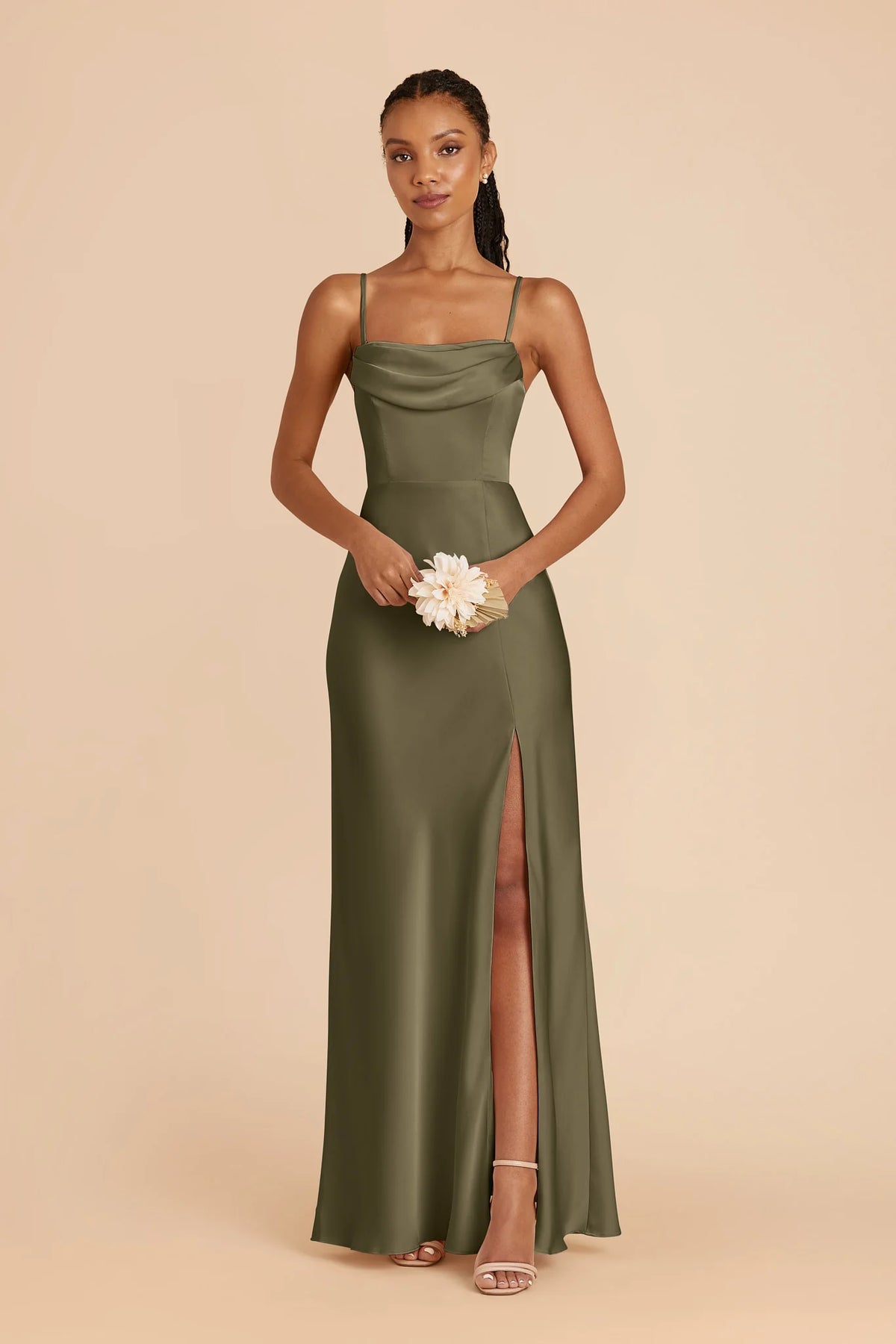 Corinne Thyme front view bridesmaid dress