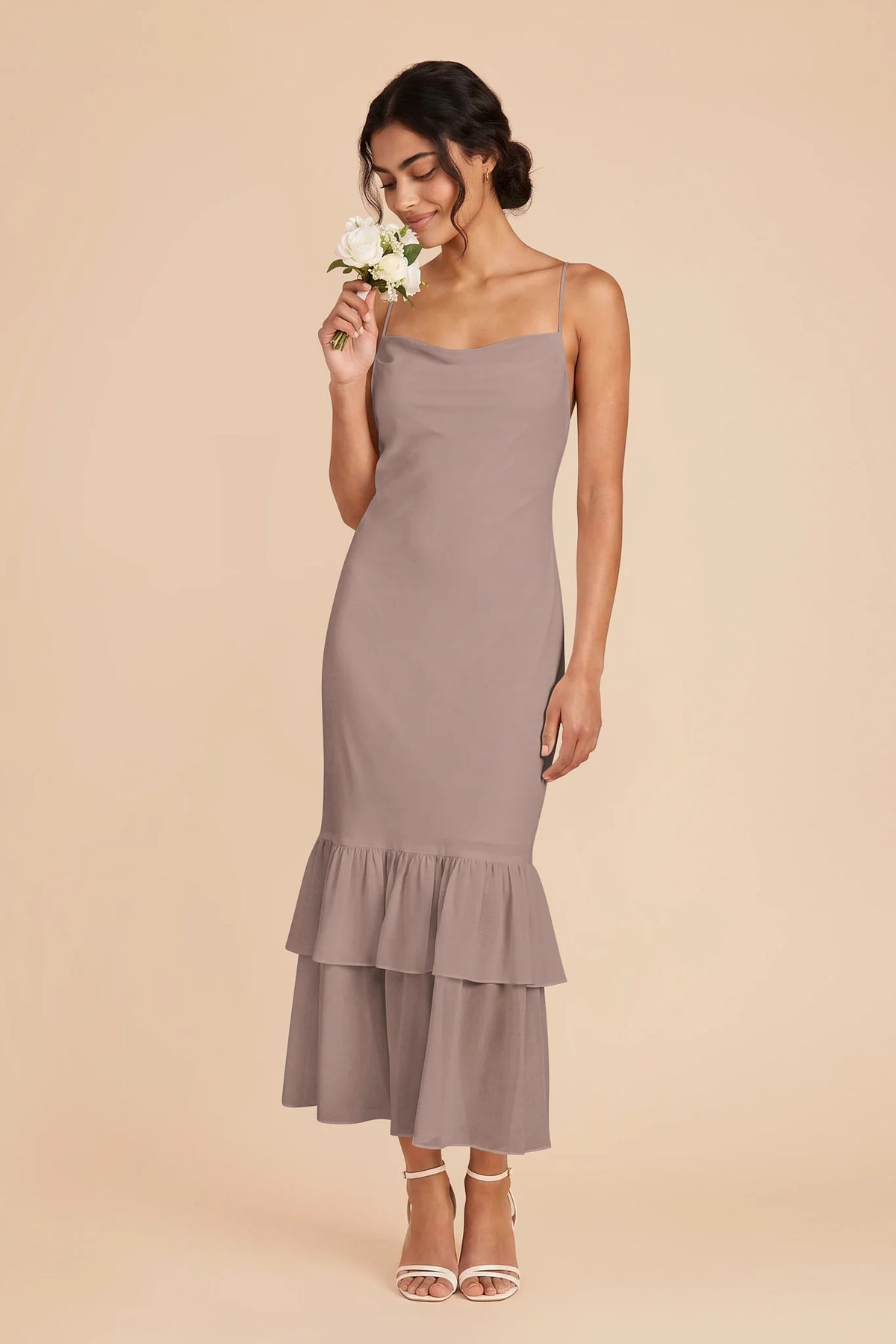 Liora Toffee front view bridesmaid dress