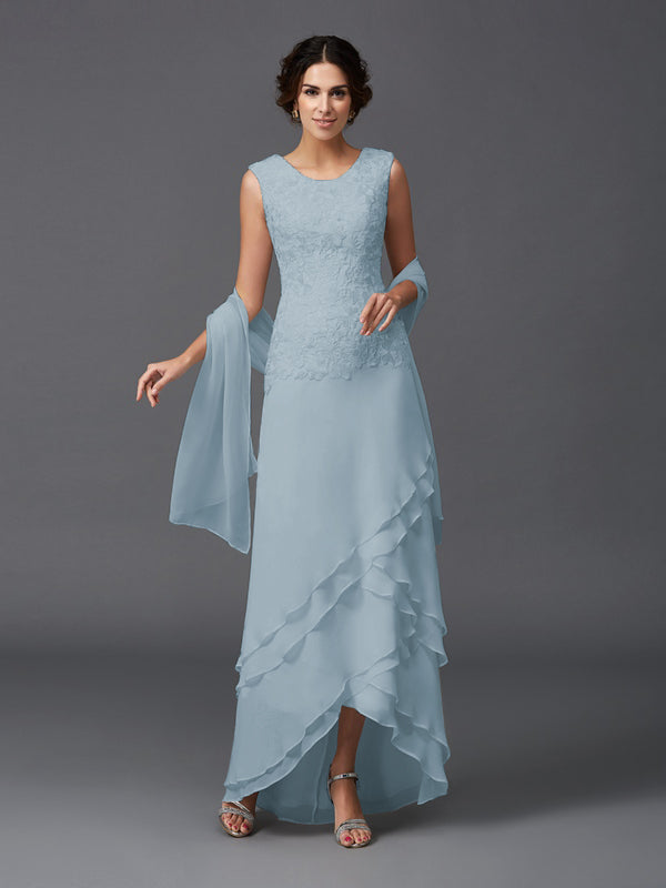 Hazel Marie Dusty Blue front view mother of the bride dress