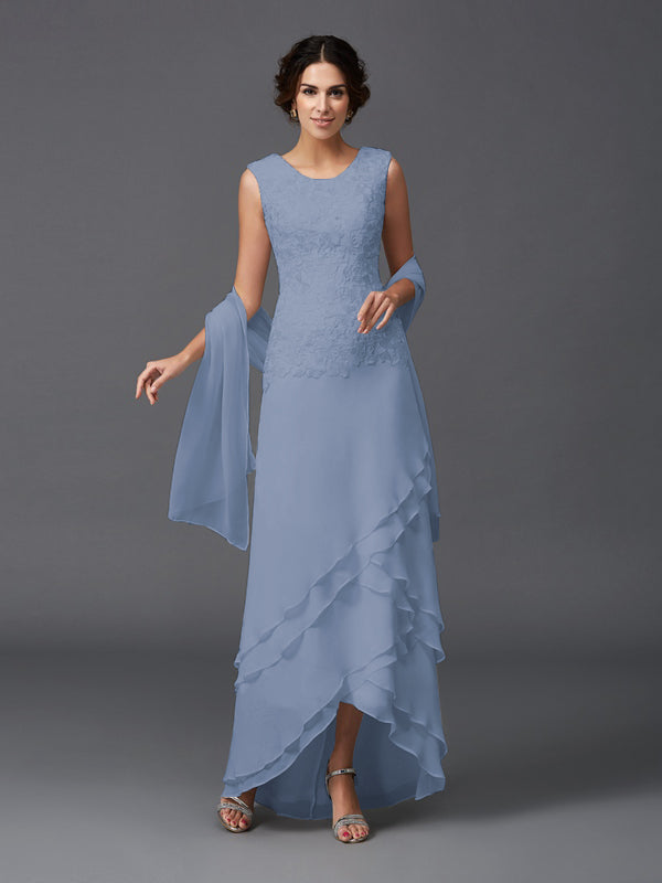 Hazel Marie Steel Blue front view mother of the bride dress