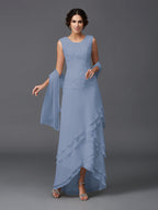 Hazel Marie Steel Blue front view mother of the bride dress