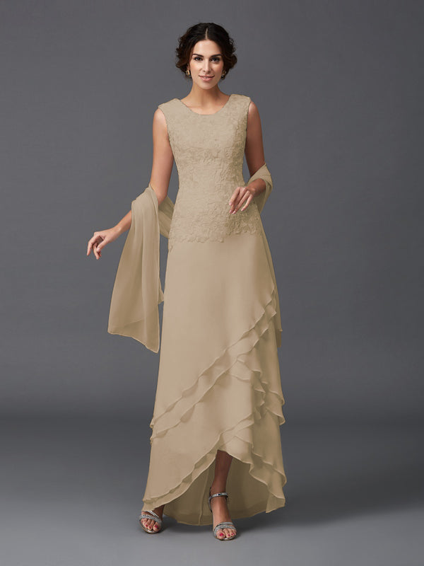 Hazel Marie Taupe front view mother of the bride dress