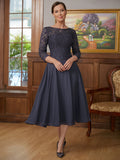 Leah Grace Navy Blue front view mother of the bride dress