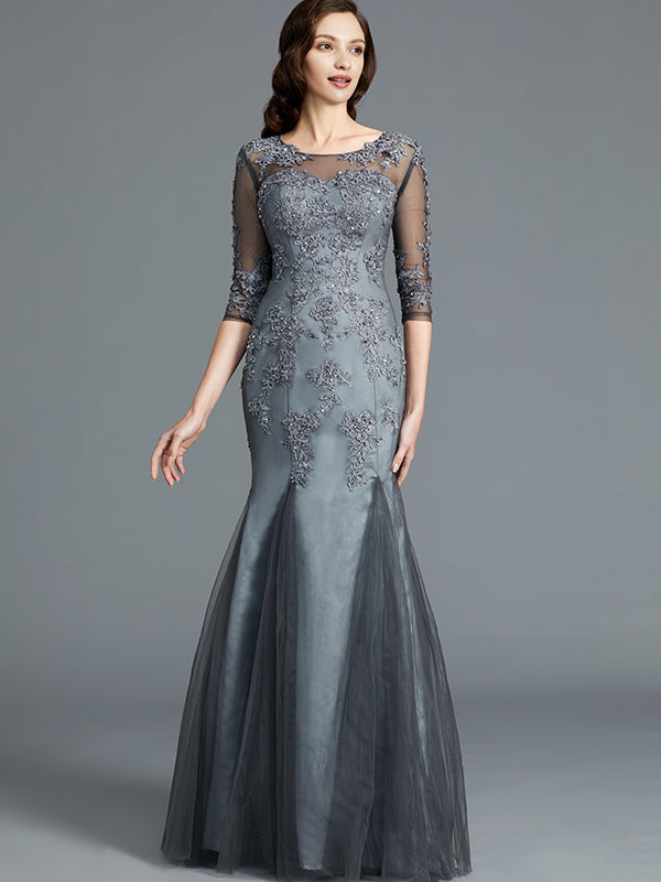 Caroline June Steel Grey front view mother of the bride dress