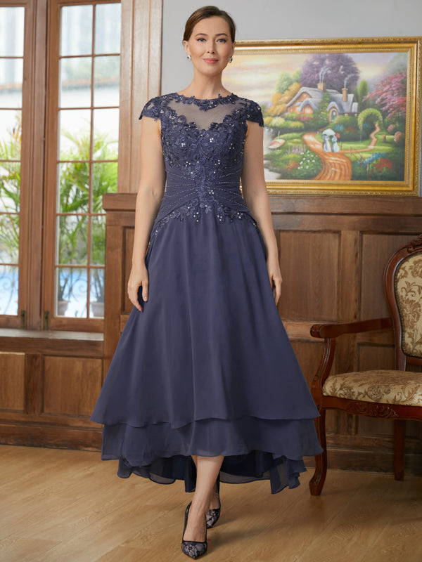 Ursula Marie Steel Blue front view mother of the bride dress