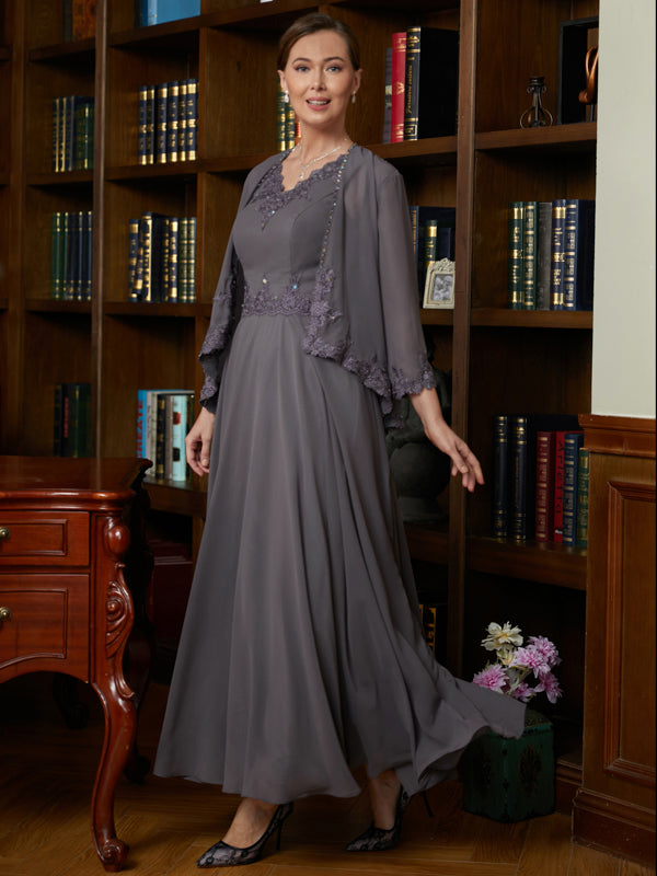 Bianca Rose Steel Grey front view mother of the bride dress