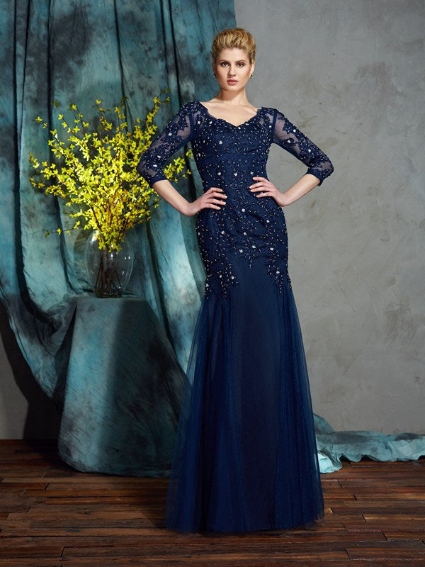 Paula Marie Navy Blue front view mother of the bride dress