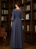 Zara Grace Steel Blue front view mother of the bride dress
