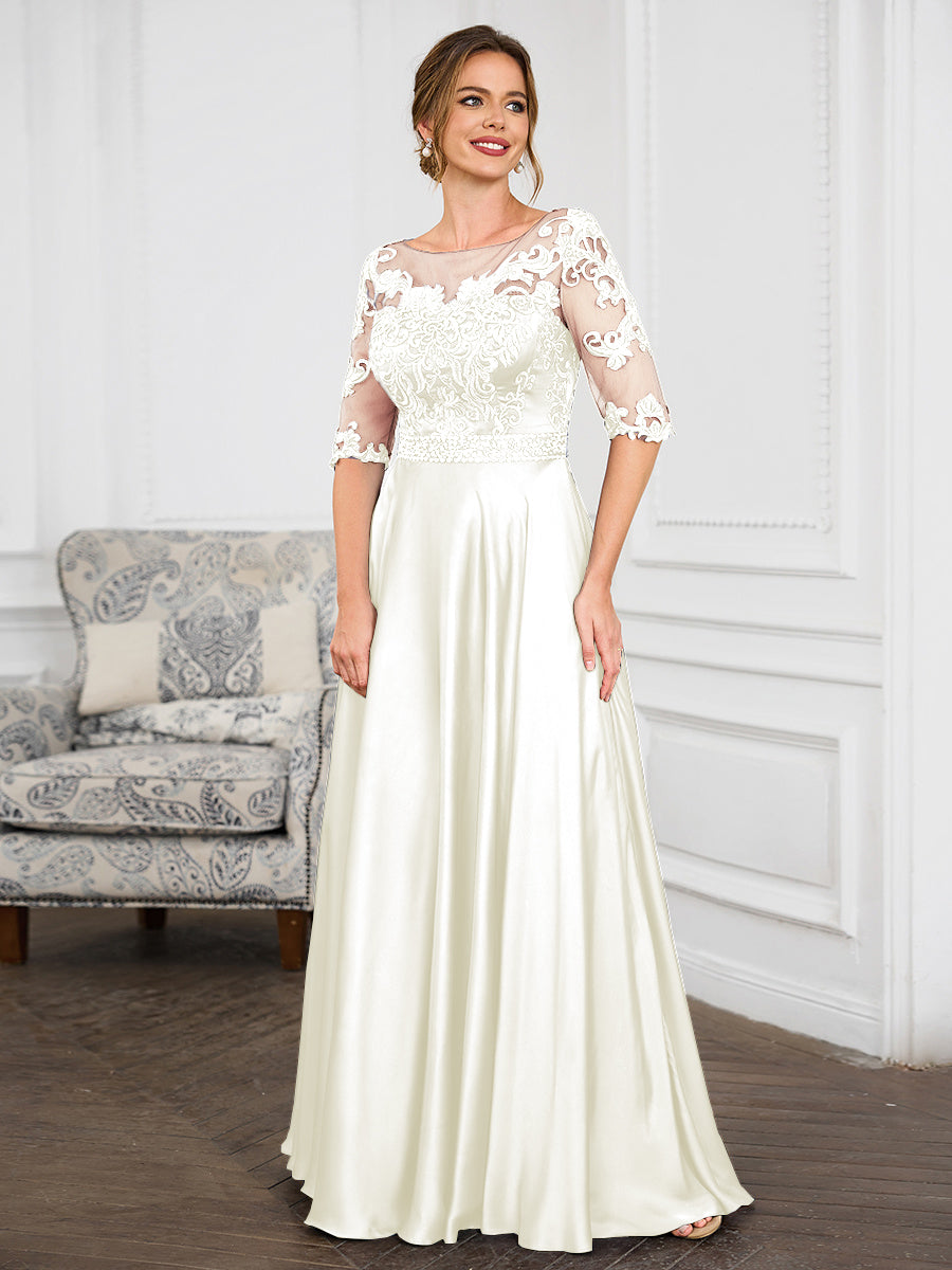 Audrey Pearl Silver back view mother of the bride dress