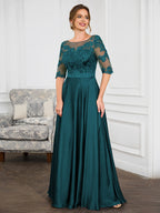 Audrey Pearl Navy Blue side view mother of the bride dress