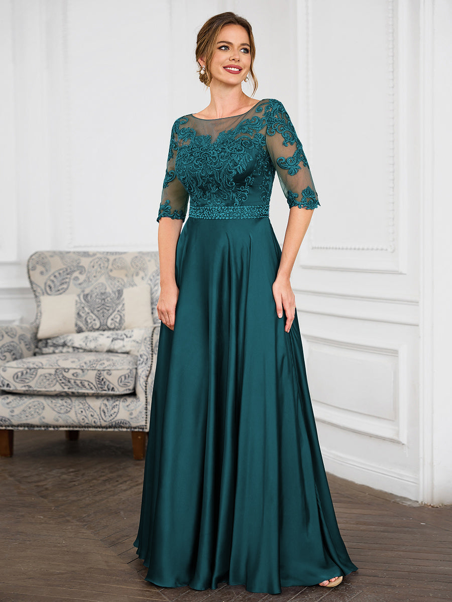 Audrey Pearl Navy Blue side view mother of the bride dress