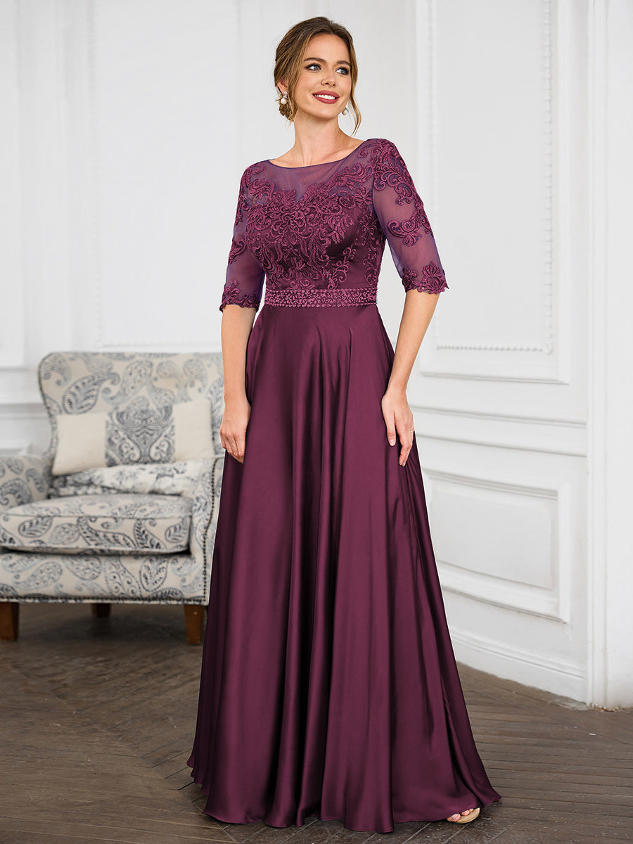 Audrey Pearl Plum front view mother of the bride dress