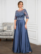 Audrey Pearl Navy Blue back view mother of the bride dress