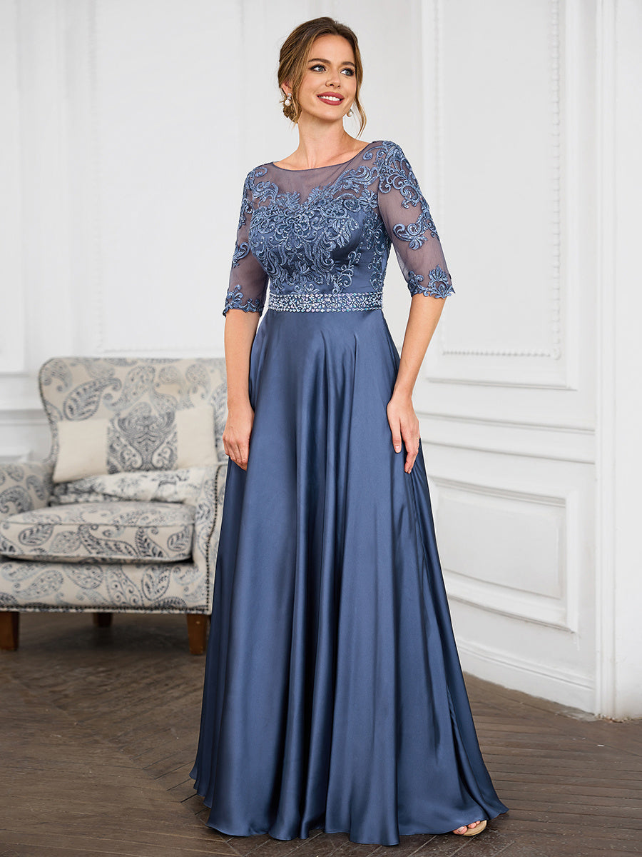 Audrey Pearl Navy Blue back view mother of the bride dress