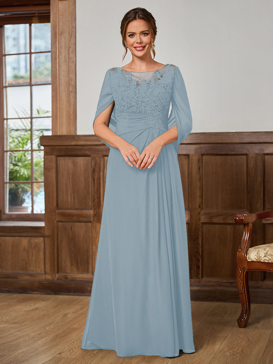 Juliet Amara Dusty Blue front view mother of the bride dress