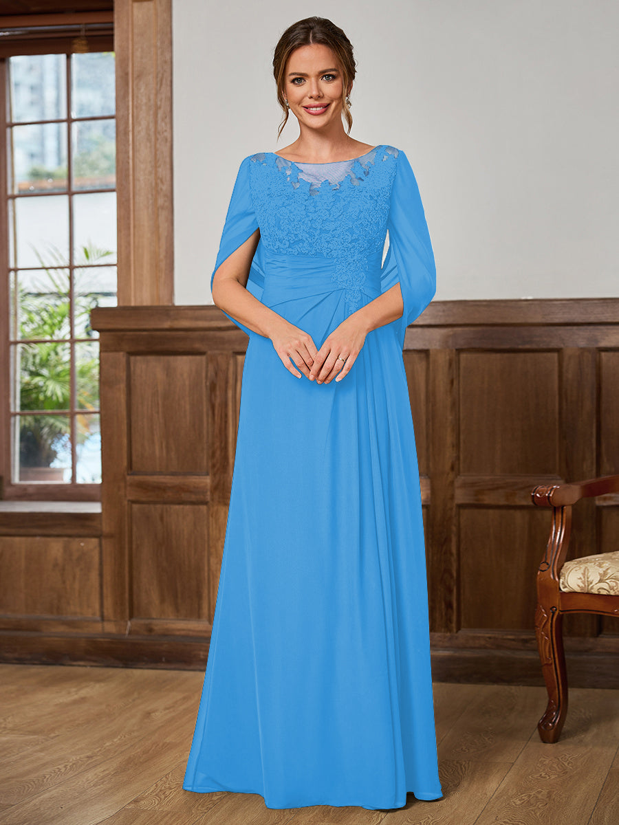 Juliet Amara Ocean Blue front view mother of the bride dress