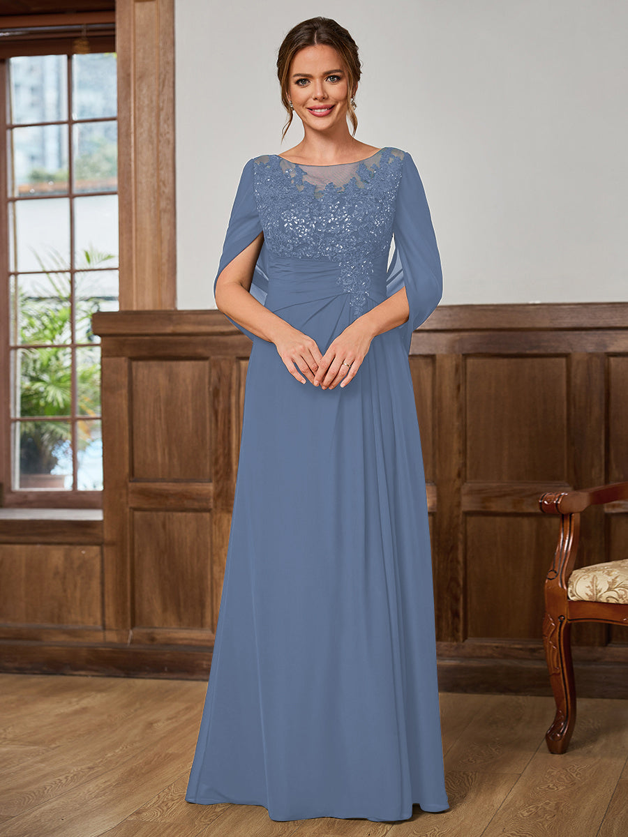 Juliet Amara Steel Blue back view mother of the bride dress