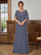 Juliet Amara Steel Blue side view mother of the bride dress