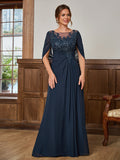 Juliet Amara Navy Blue front view mother of the bride dress