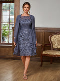 Felicity Pearl Steel Blue front view mother of the bride dress
