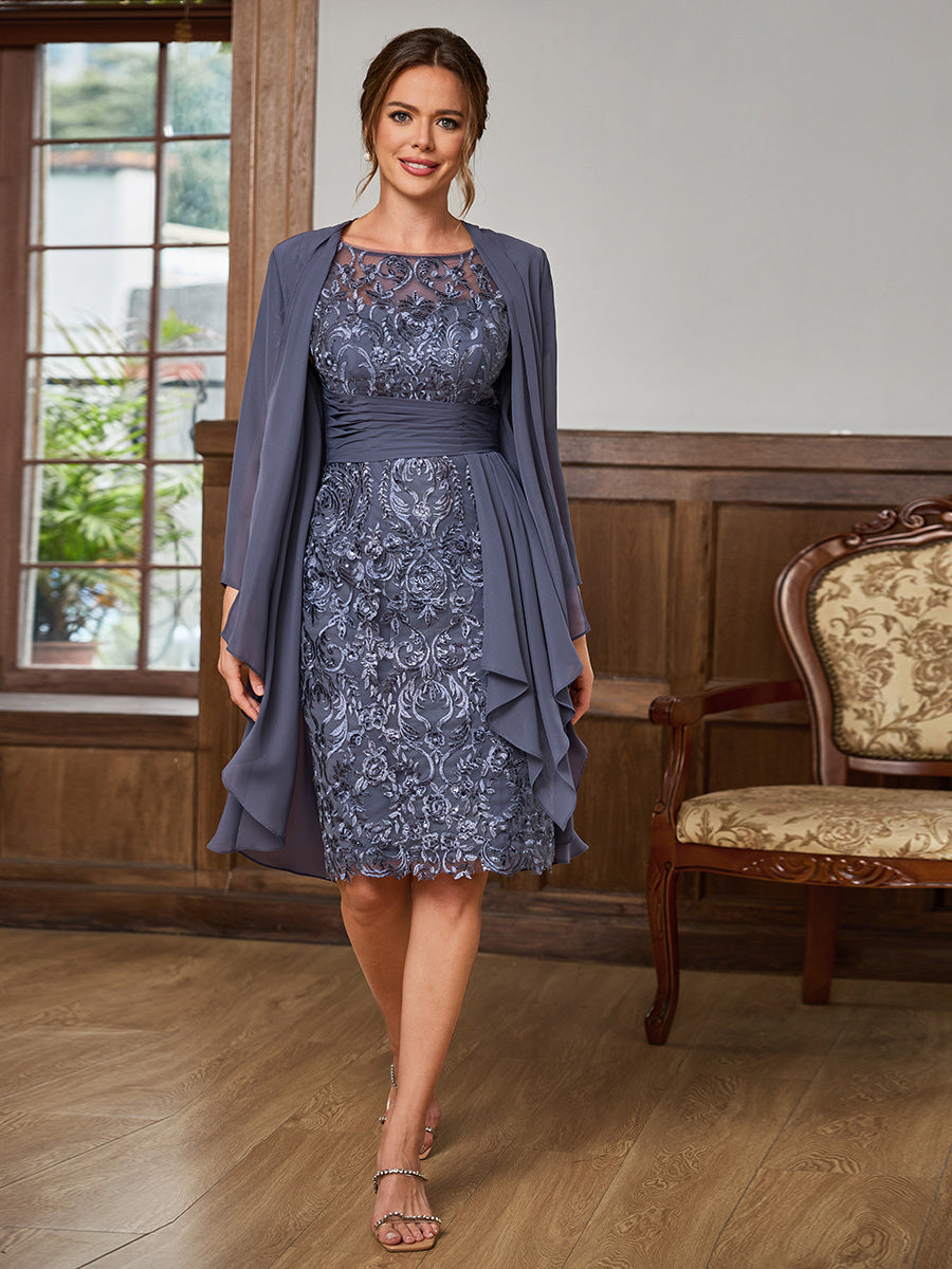 Felicity Pearl Steel Blue front view mother of the bride dress
