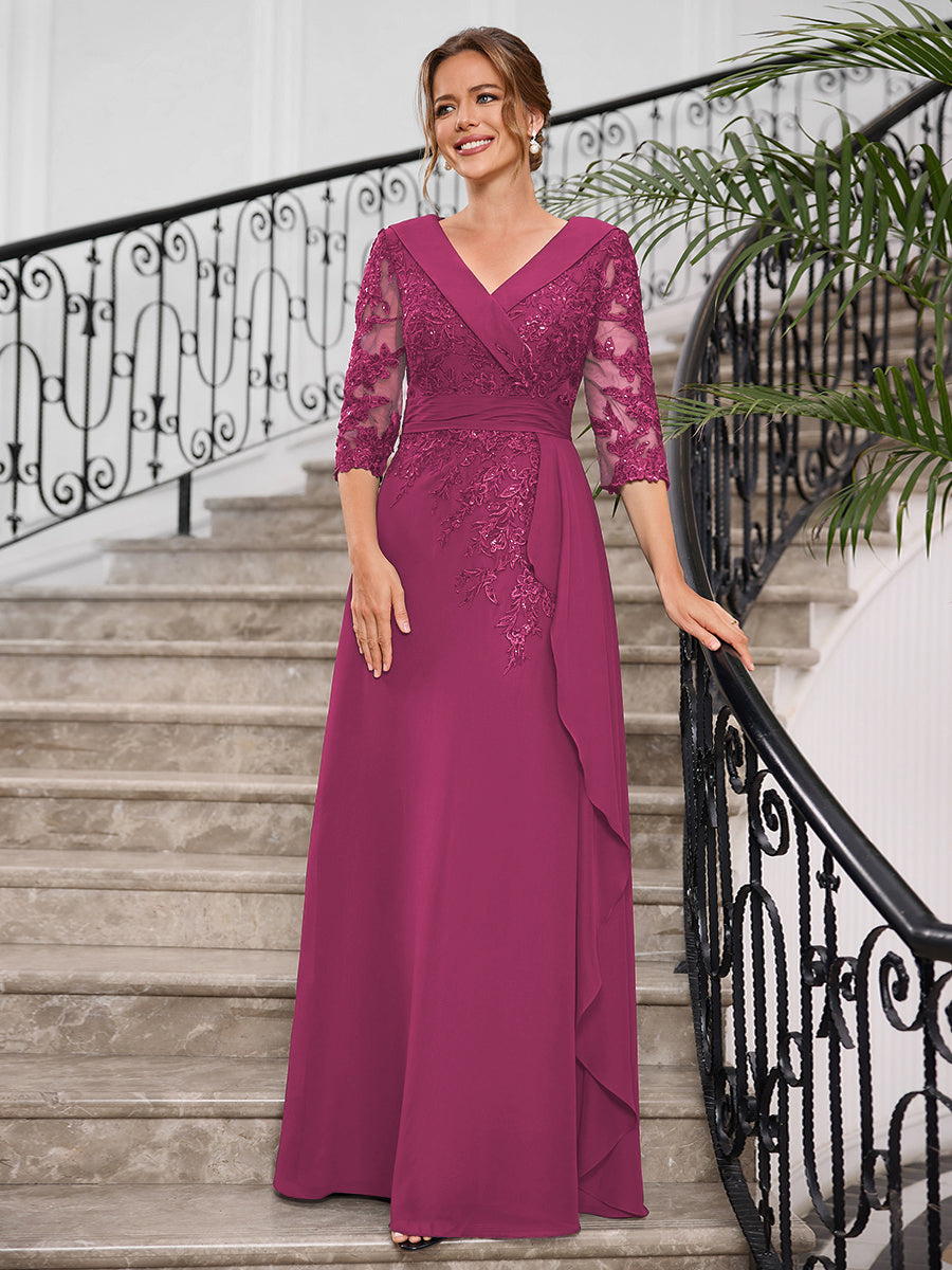 Priscilla Faye Fuchsia front view mother of the bride dress