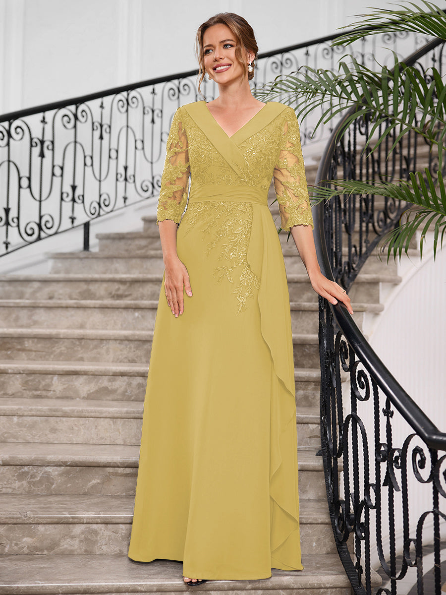 Priscilla Faye Gold front view mother of the bride dress