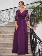 Priscilla Faye Grape front view mother of the bride dress