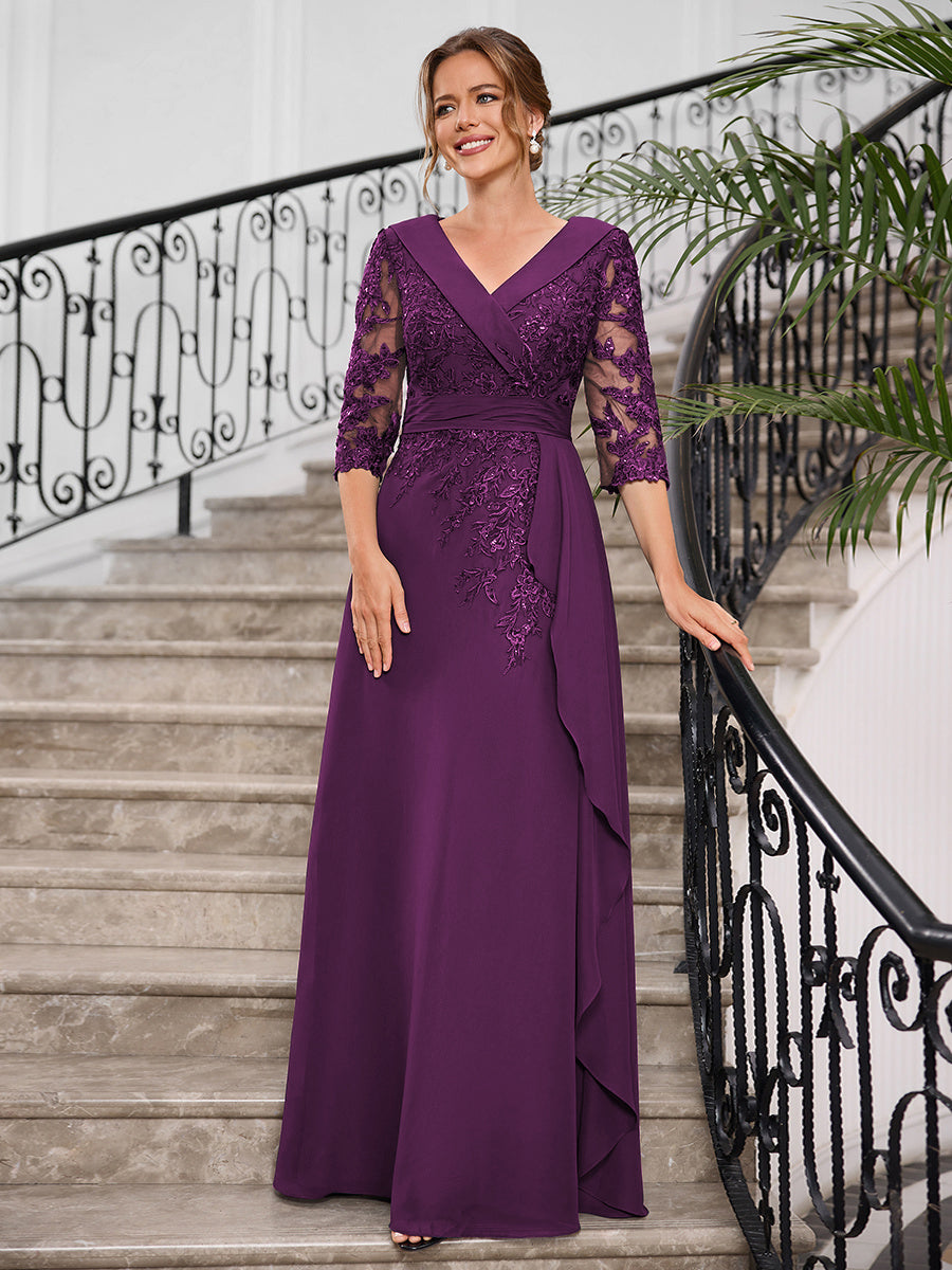 Priscilla Faye Grape front view mother of the bride dress