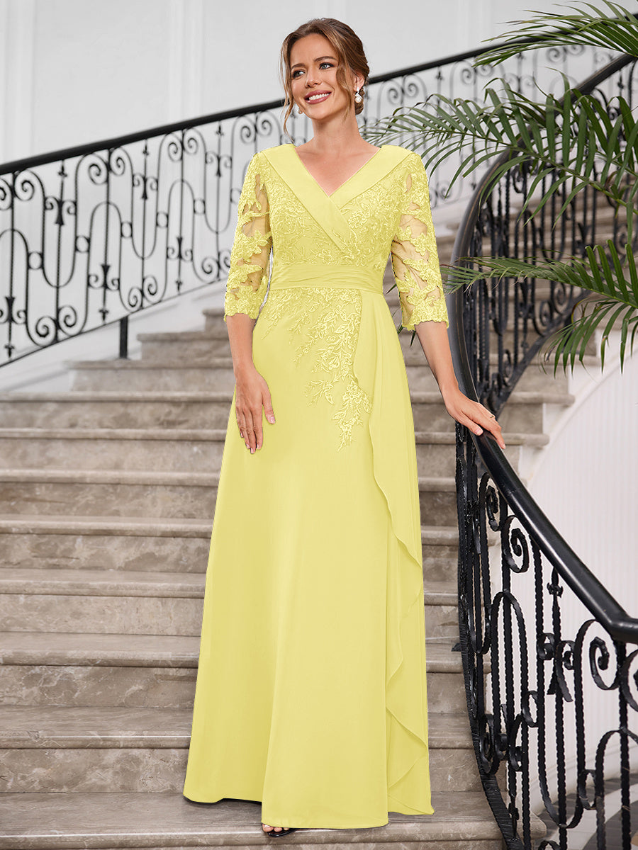 Priscilla Faye Yellow front view mother of the bride dress