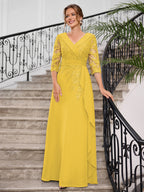 Priscilla Faye Gold side view mother of the bride dress