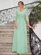 Priscilla Faye Mint Green front view mother of the bride dress