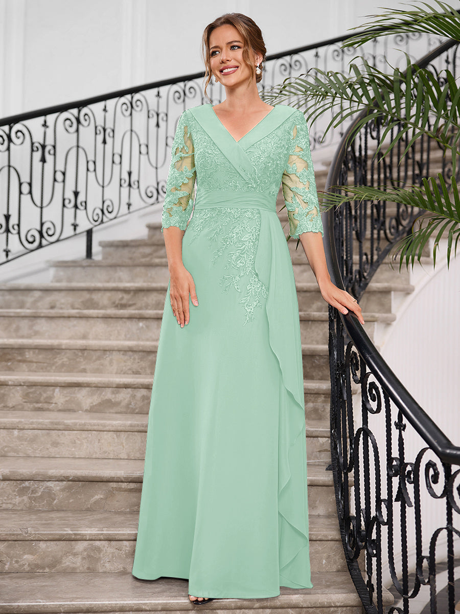 Priscilla Faye Mint Green front view mother of the bride dress