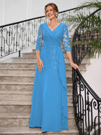 Priscilla Faye Ocean Blue front view mother of the bride dress