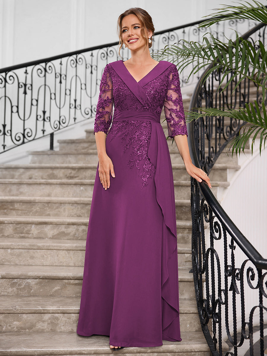 Priscilla Faye Orchid front view mother of the bride dress